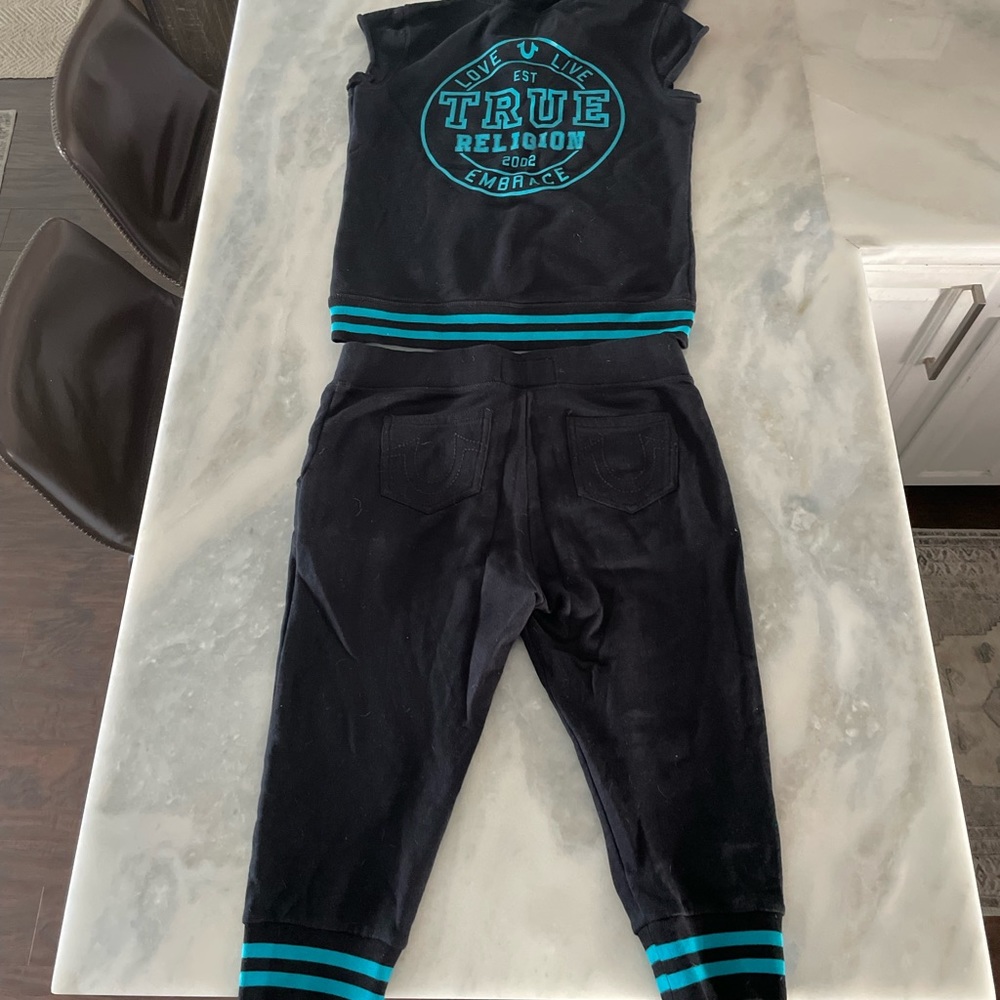 Y2K True Religion Hoodie Top and Lace Up Capri Sweatsuit Set Size Large - Picture 3 of 11